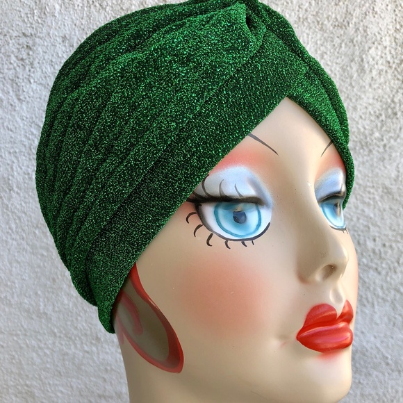 Sparkling Green vintage, retro pinup style turban - Picture 1 of 2